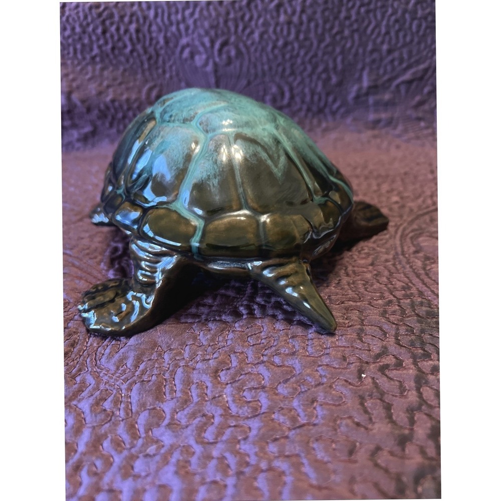 Vintage Blue Mountain Pottery Sea Turtle Canada Green Drip Glaze BMP 9x7x4 Walks - Picture 7 of 14
